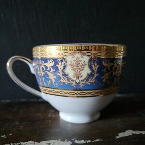 Vtg Pegasus China Tea Cup Cobalt & Gold Bands w/ Woman's Face, Art Nouveau